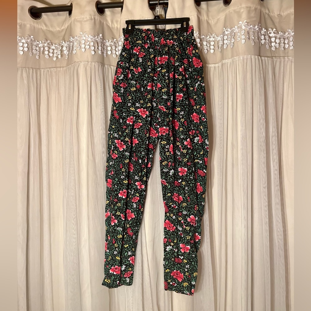 Vintage 90s Forenza Pants Harem Pink Green Scrunch Waist